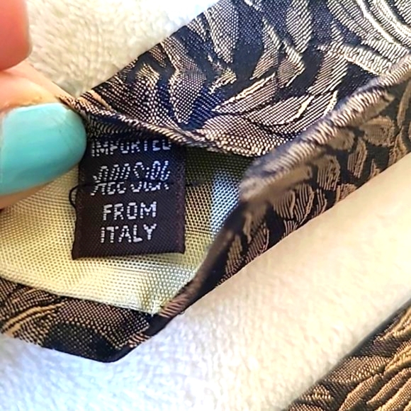 Vintage Givenchy Monsieur Designer Luxury 100% Silk Tie Abstract Palm Brown - Picture 5 of 11